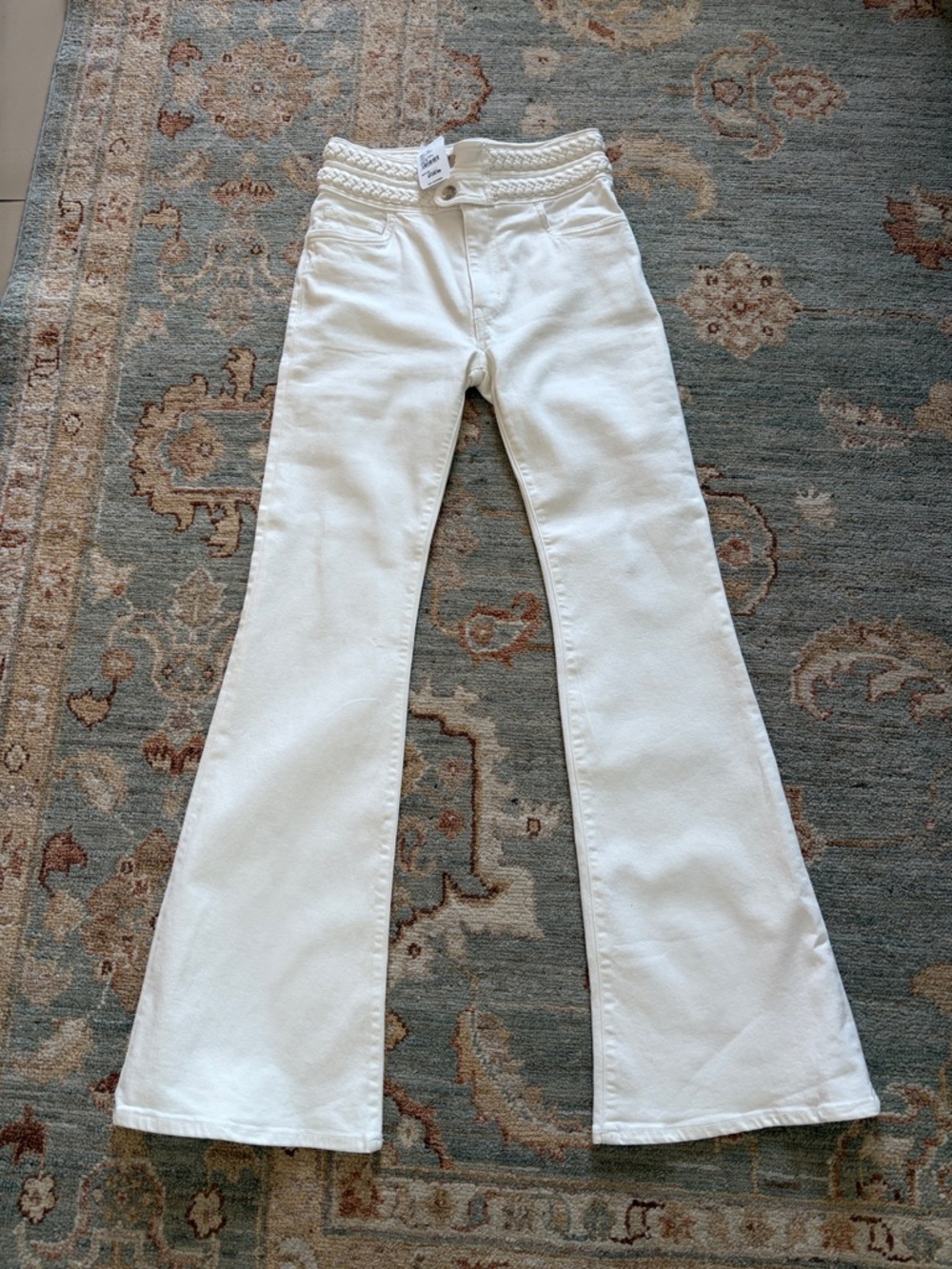 Derek Lam Ecru Braided-Waist Flare Jeans